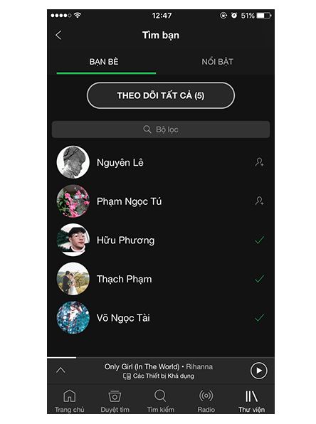 Tính năng tìm bạn bè trên ứng dụng nghe nhạc spotify