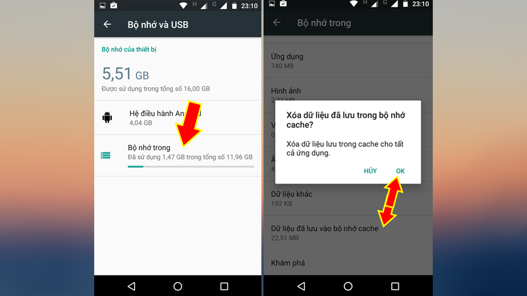 Chọn dữ liệu cần xóa cache